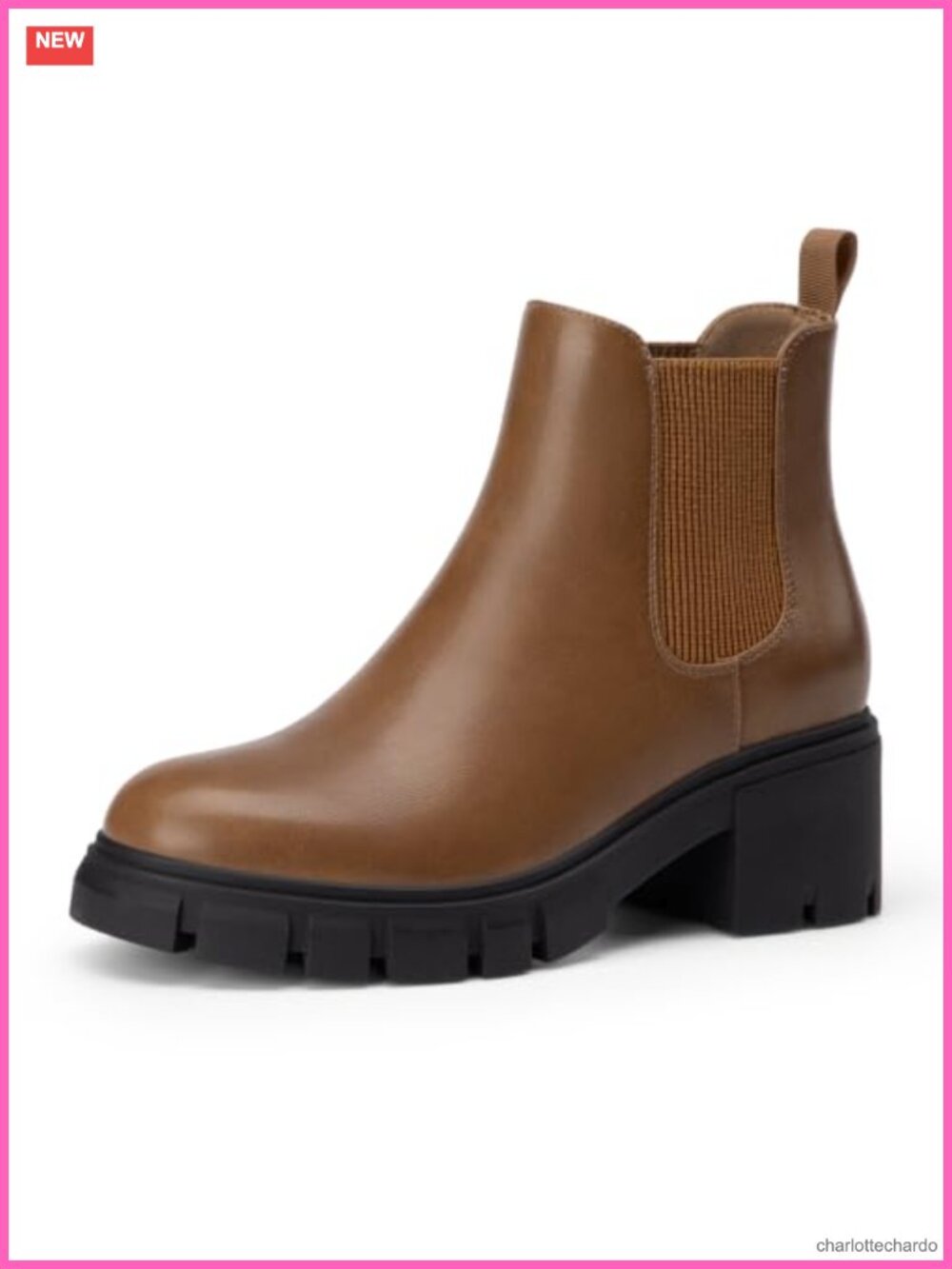 Women's Faux Leather Suede Chelsea Ankle Boots Lug Sole Slip On Block Heel